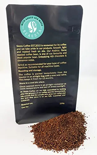 Siesta Ground Coffee: Revive & Thrive: Irish Sea Moss Infused Ground Coffee | Ultimate Metabolism & Immunity Power-Up | One-a-Day Wellness Brew | 1 x 250g bag